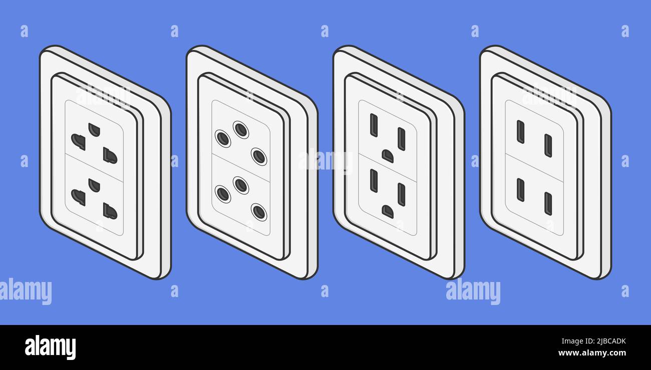 isometric power outlet set vector flat illustration Stock Vector