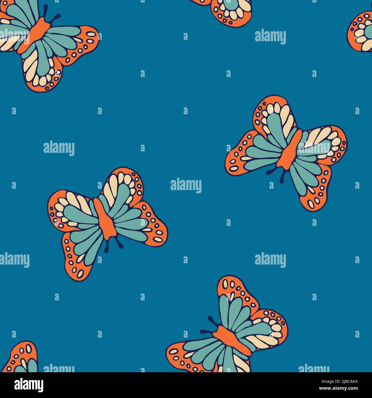 Seamless vector pattern with butterflies on blue background. Simple ...
