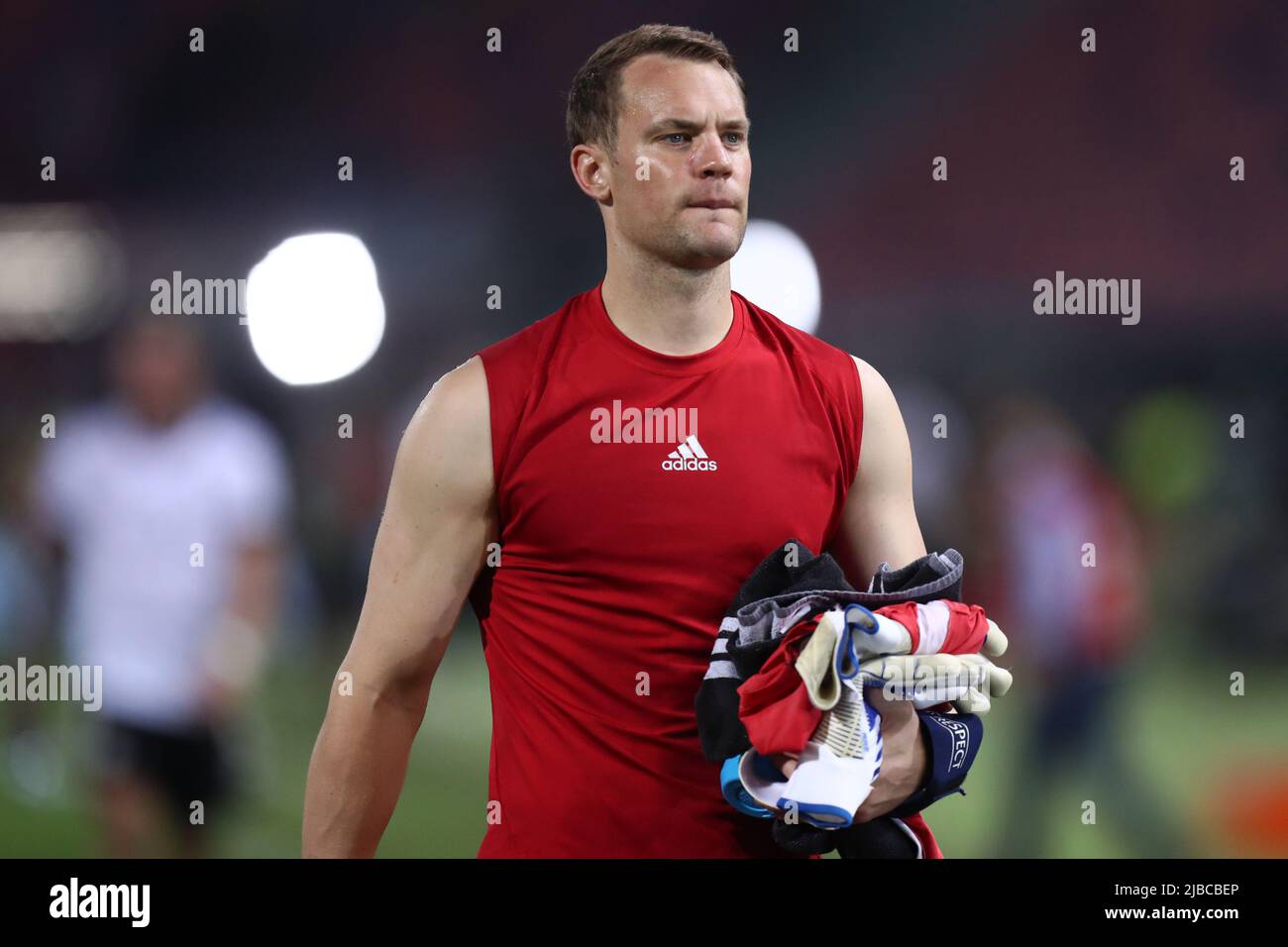 Manuel Neuer of Germany  looks on during the Uefa Nations League Group 3 match between Italy and Germany at Stadio Dall'Ara on June 4, 2022 in Bologna, Italy . Stock Photo
