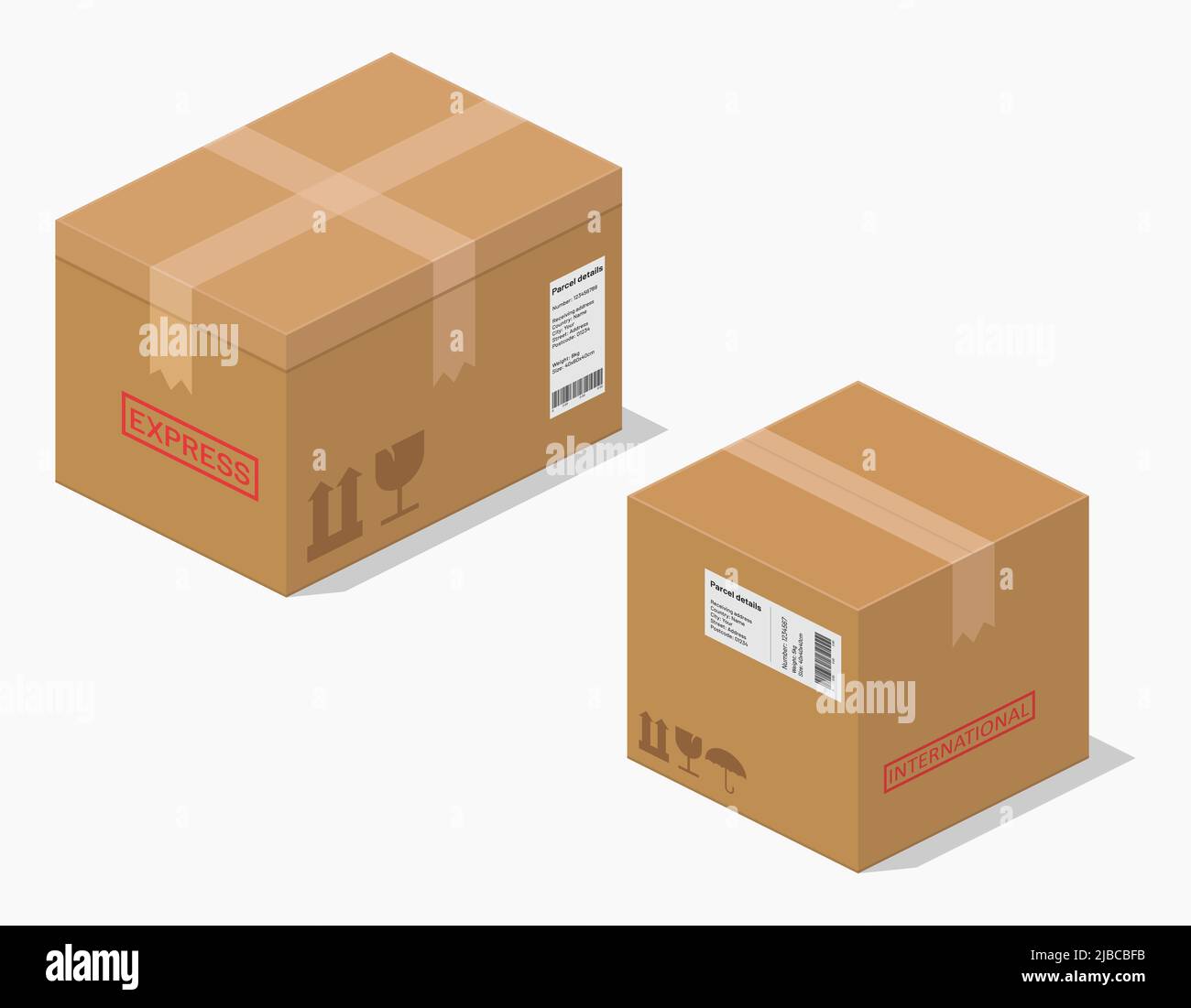 isometric cardboard box packages parcel detailed set vector flat illustration Stock Vector