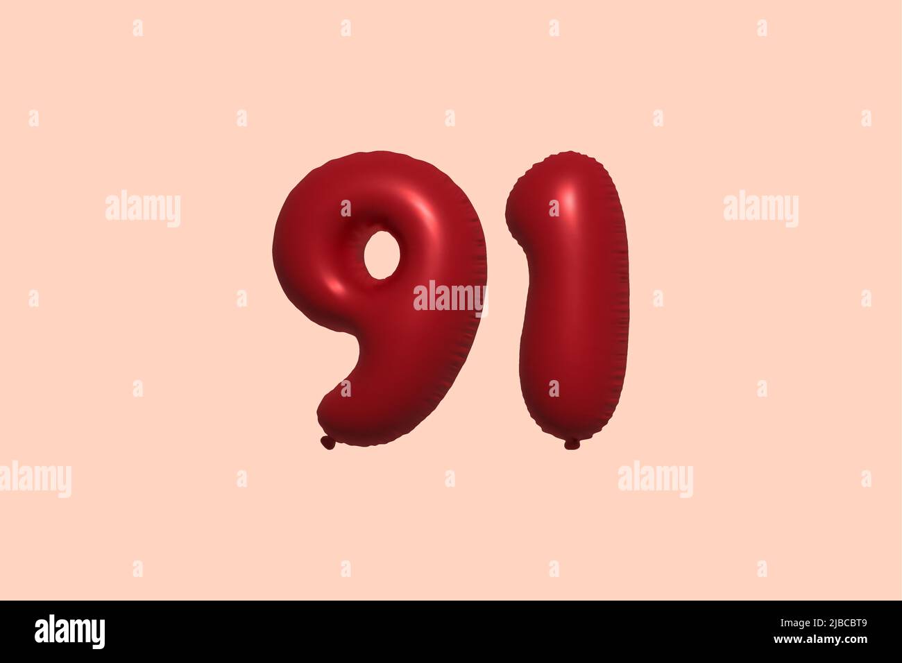 91 3d number balloon made of realistic metallic air balloon 3d rendering. 3D Red helium balloons for sale decoration Party Birthday, Celebrate anniversary, Wedding Holiday. Vector illustration Stock Vector
