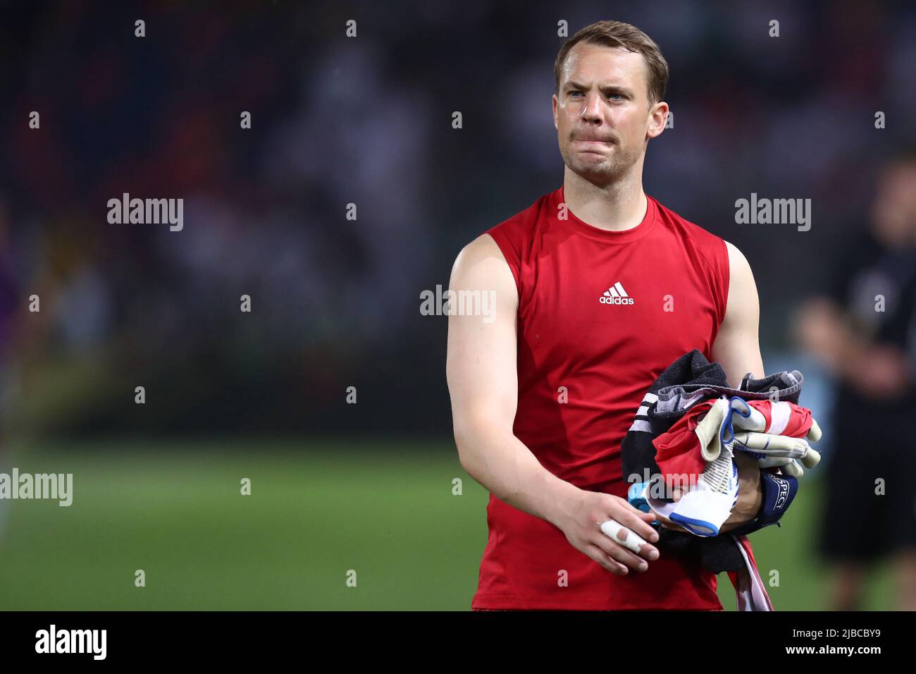 Manuel Neuer of Germany  looks on at the end of the Uefa Nations League Group C match between Italy and Germany at Stadio Dall'Ara on June 4, 2022 in Bologna, Italy . Stock Photo