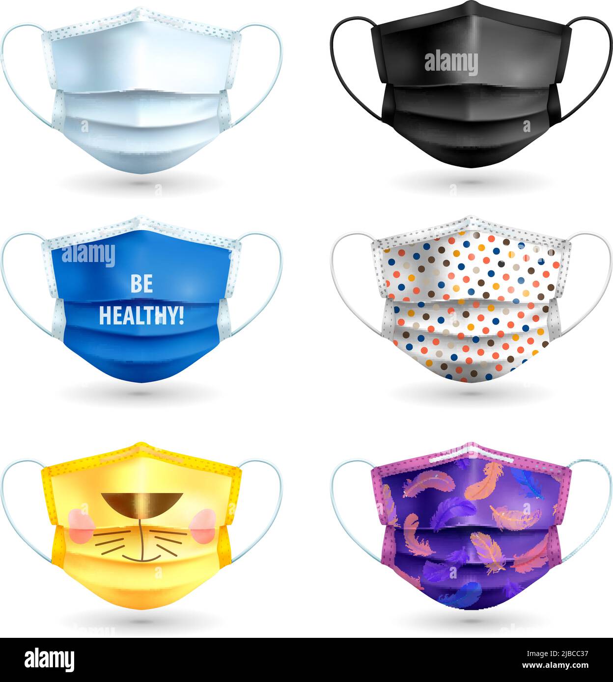 Medical mask realistic creative color set isolated vector illustration Stock Vector