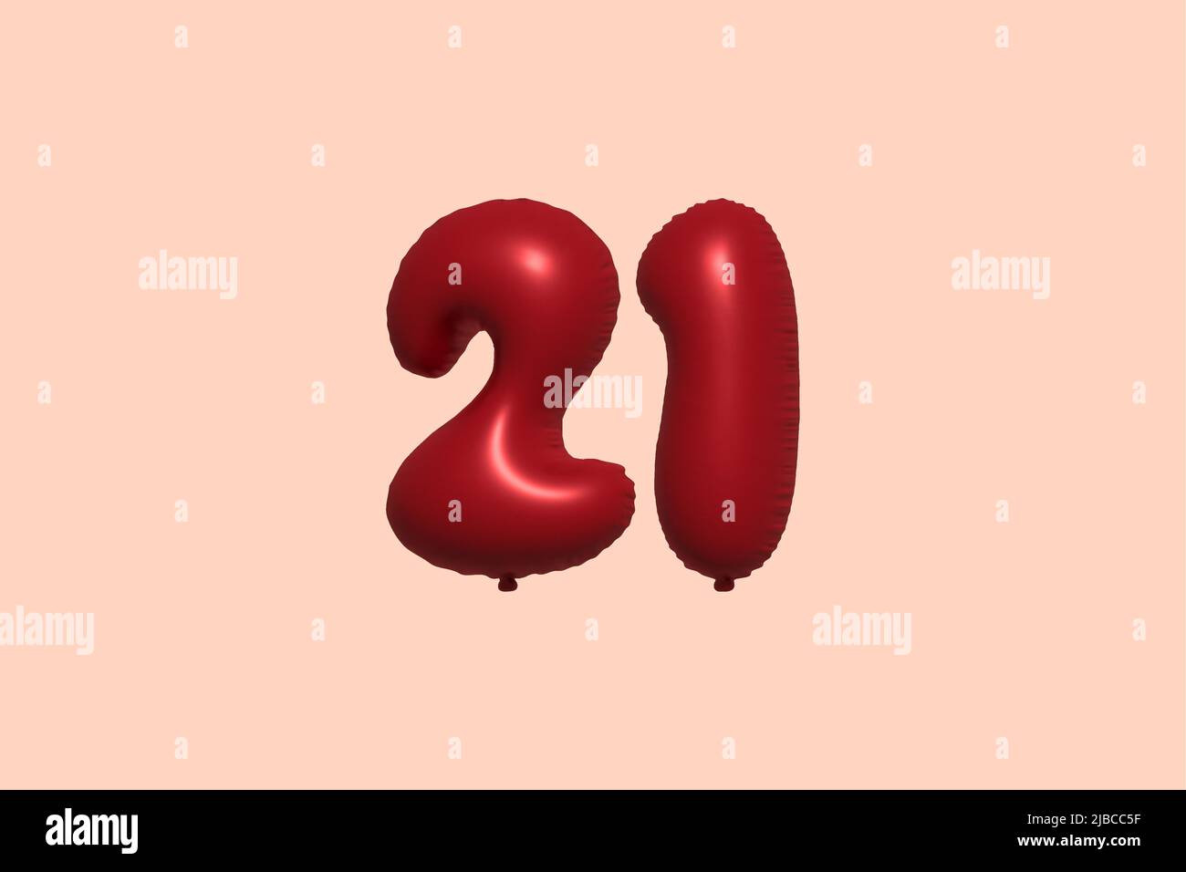 21 3d number balloon made of realistic metallic air balloon 3d rendering. 3D Red helium balloons for sale decoration Party Birthday, Celebrate anniversary, Wedding Holiday. Vector illustration Stock Vector
