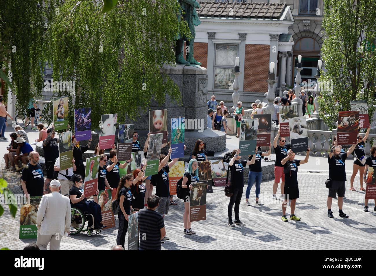Protesters carry placards during a global National animal rights day ...