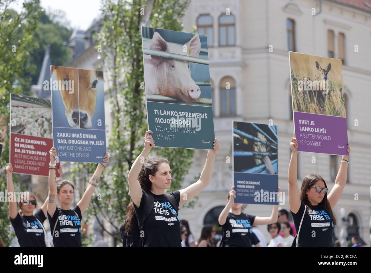 Protesters carry placards during a global National animal rights day ...