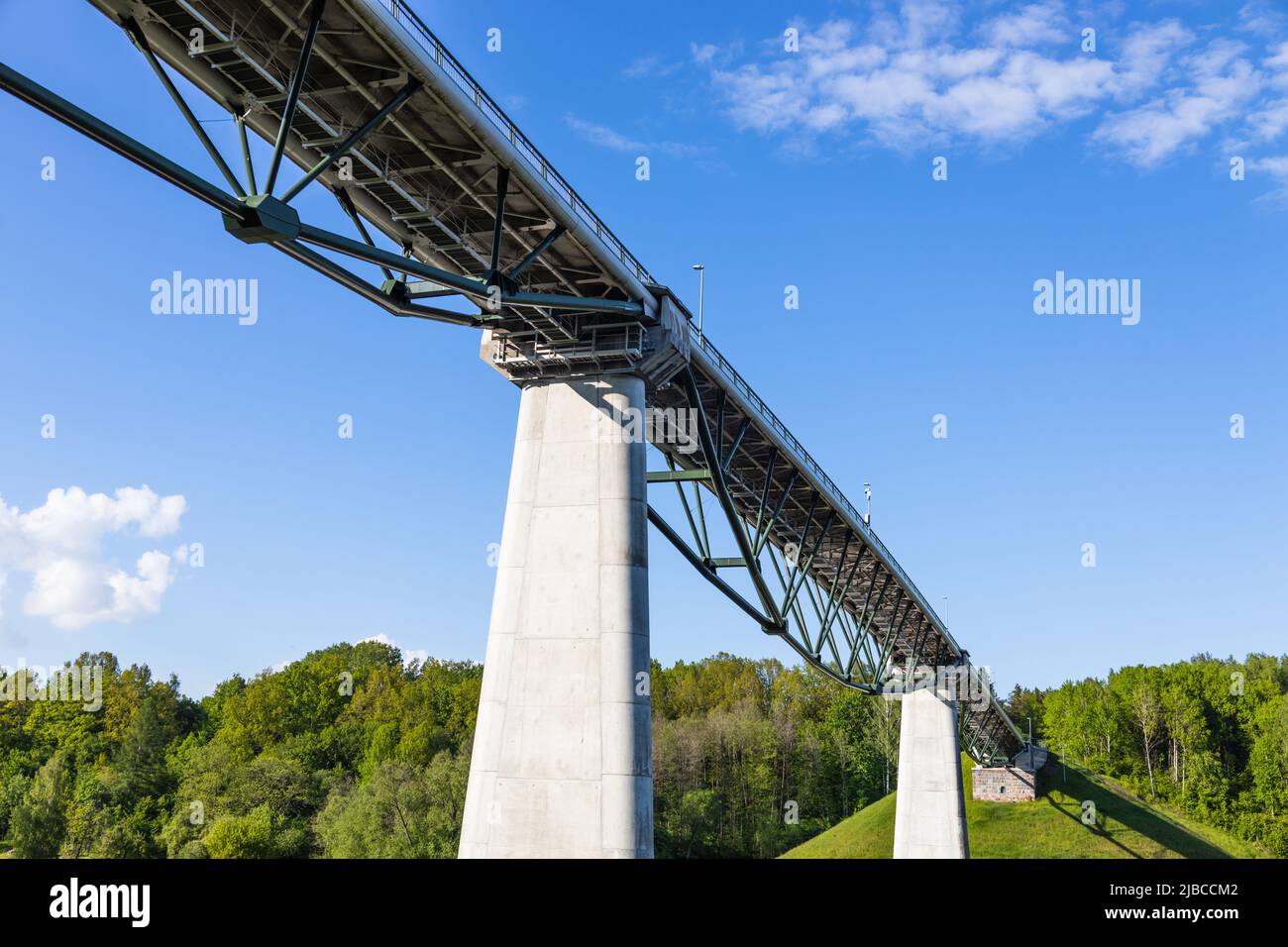 White Rose pedestrian bridge over the river of Nemunas. Alytus, Lithuania Stock Photo
