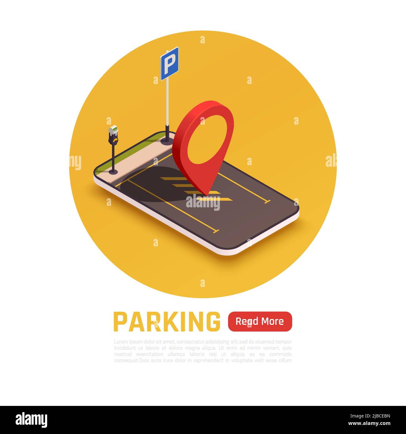 Parking fast and easy with mobile app isometric composition with location on smartphone screen website vector illustration Stock Vector