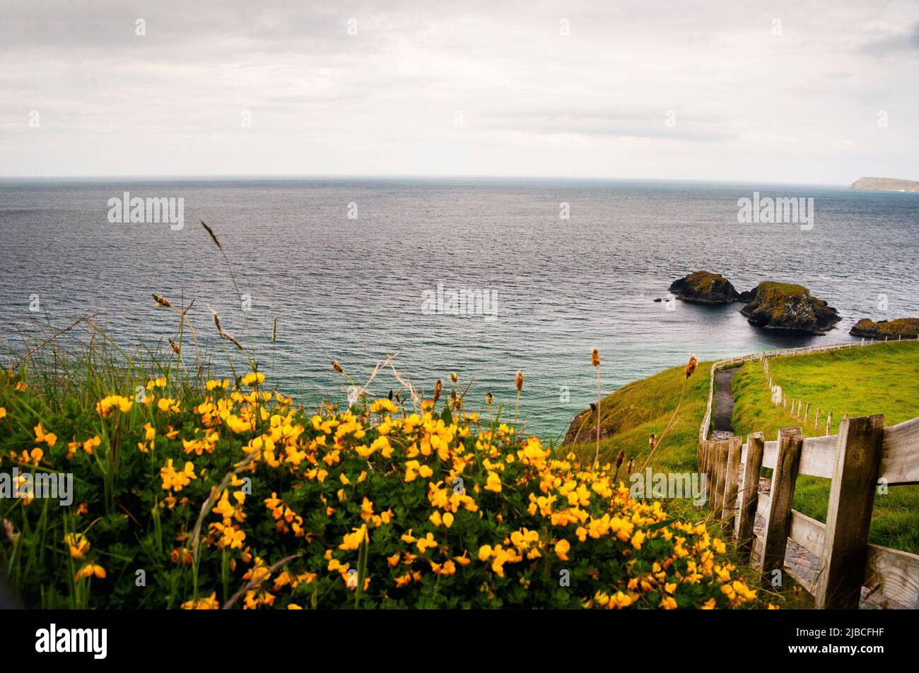 Antrim Coastal walk in Northern Ireland. Stock Photo