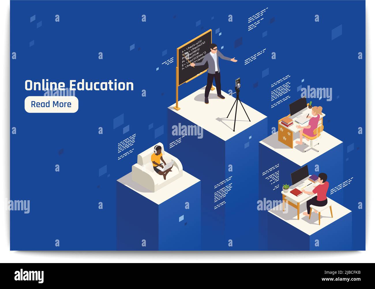 Distance education isometric composition with teacher explaining