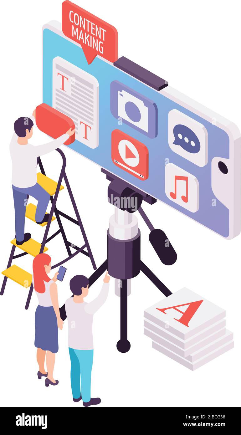 Blogging isometric concept with blogger making content 3d vector ...