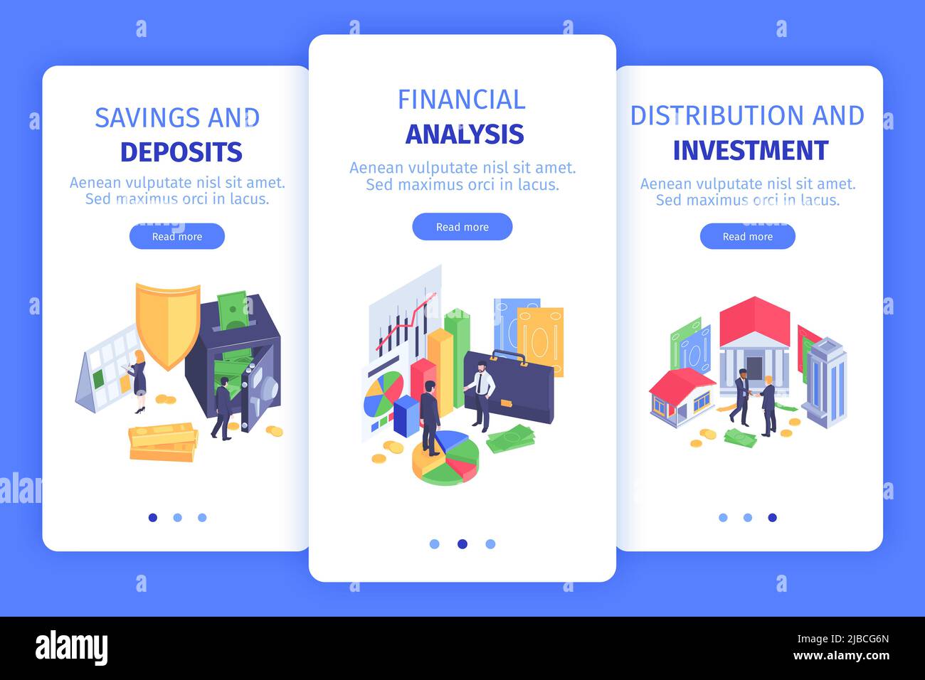 Finance business 3 vertical isometric mobile screen banners with