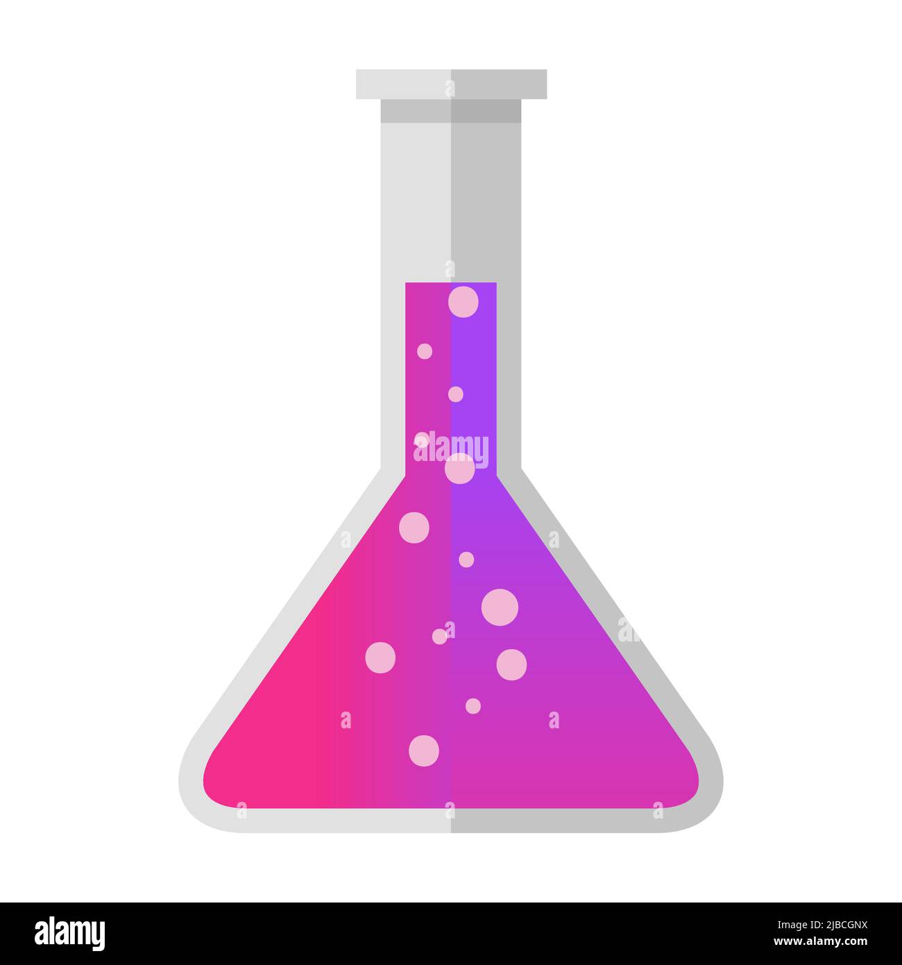 Cartoon conical flask with purple pink liquid potion vector isolated