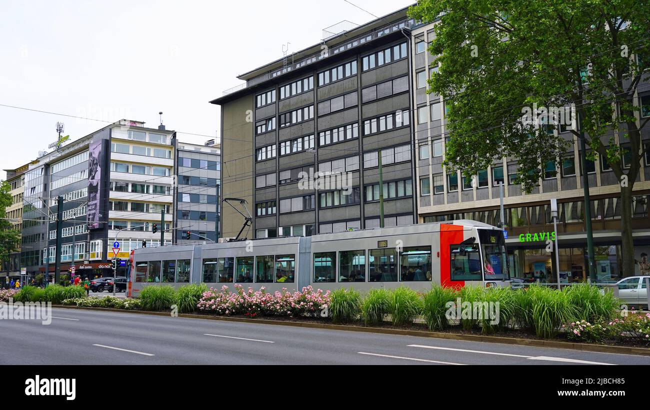 Berliner Allee in Düsseldorf/Germany with Rheinbahn tram line 705. Stock Photo