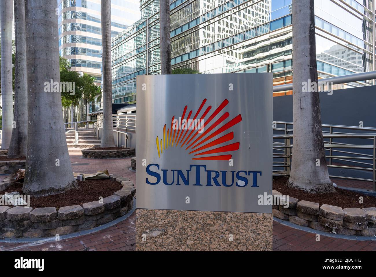 Miami, FL, USA - January 2, 2022: Close up of Suntrust sign is shown in Miami, FL, USA. Stock Photo