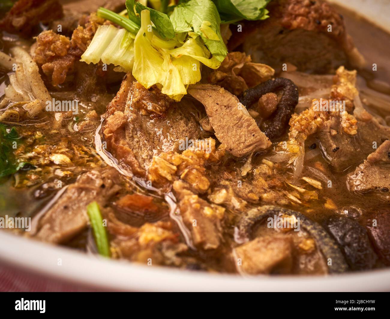 A bowl of braised duck noodle soup, Little Thailand, Queens, New York City Stock Photo