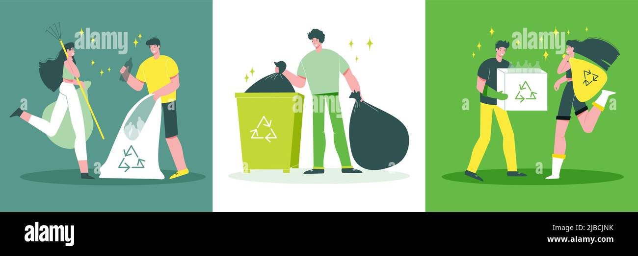 https://c8.alamy.com/comp/2JBCJNK/garbage-collecting-recycling-concept-3-flat-compositions-with-sorting-waste-in-boxes-plastic-bags-containers-vector-illustration-2JBCJNK.jpg