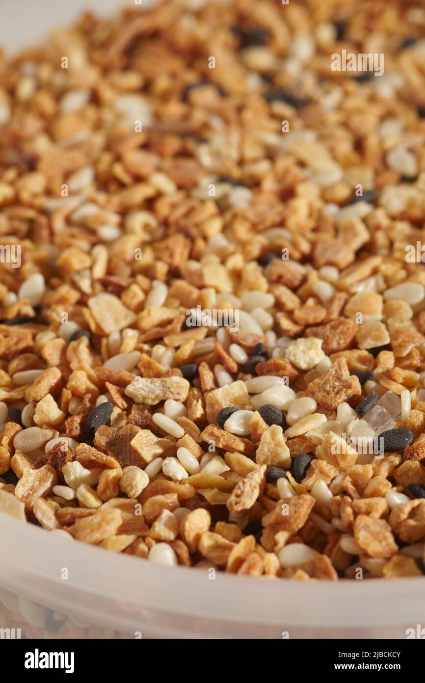Everything seasoning in a plastic container Stock Photo