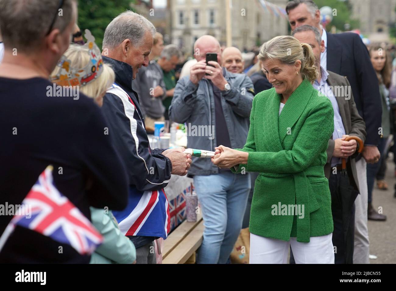The Countess of Wessex is seen during the Big Jubilee Lunch with members of the local community seated at 'The Long Table' on The Long Walk, Windsor Castle, on day four of the Platinum Jubilee celebrations. Picture date: Sunday June 5, 2022. Stock Photo
