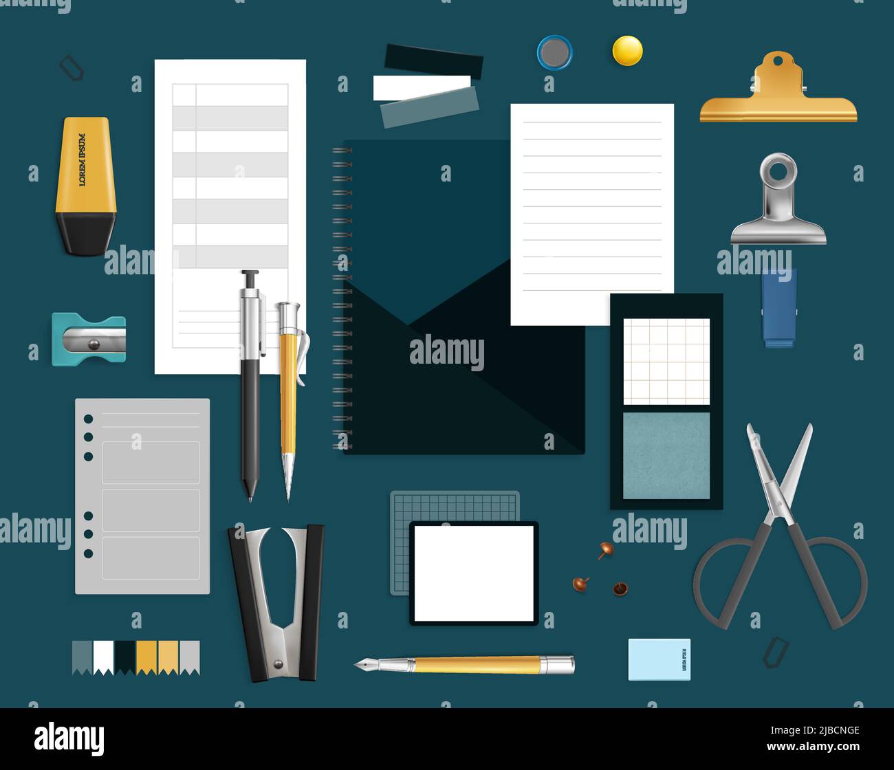 Office items set with ordanizer and sharpener realistic isolated vector illustration Stock Vector