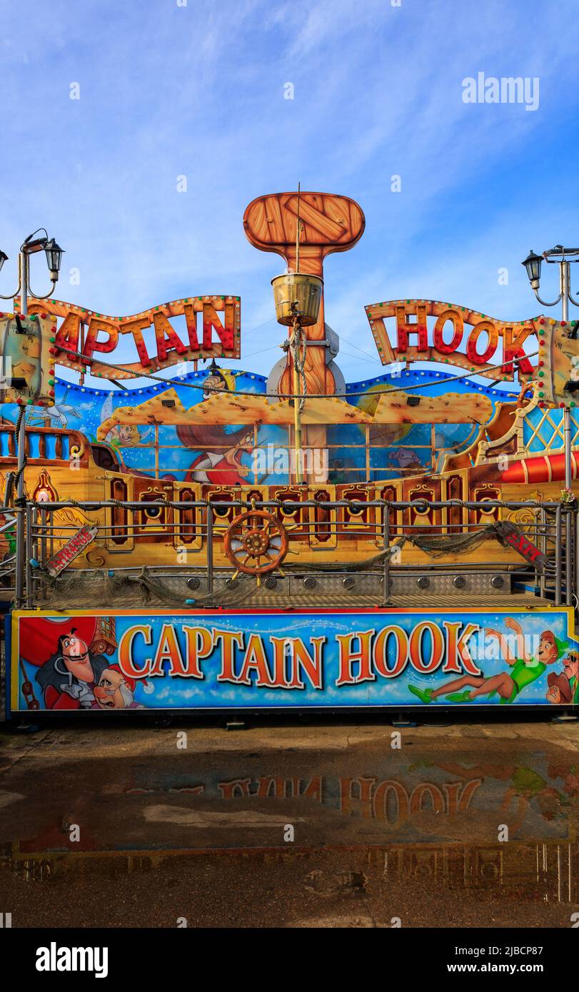 The fun fair at Hunstanton on the north coast of Norfolk on a clear winter's day. Closed for winter maintainance. Stock Photo