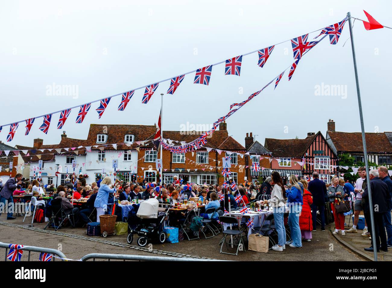 Lavenham, UK. 5 June, 2022. Lavenham's Big Jubilee Lunch which was held