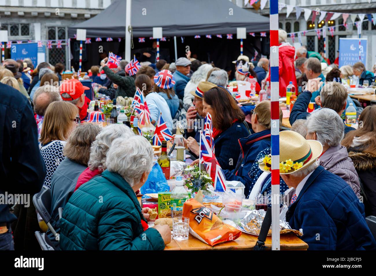 Lavenham, UK. 5 June, 2022. Lavenham's Big Jubilee Lunch which was held