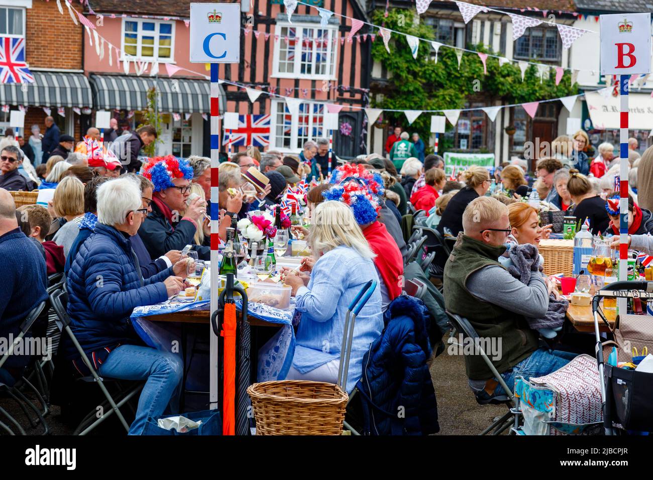 Lavenham, UK. 5 June, 2022. Lavenham's Big Jubilee Lunch which was held
