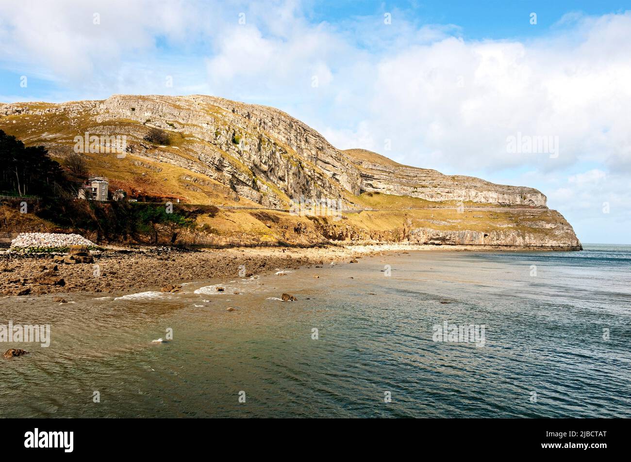 The striking headland of Great Orme (Y Gogarth) jutting into the Irish Sea is one of Llandudno’s important attractions with a road winding to the top Stock Photo