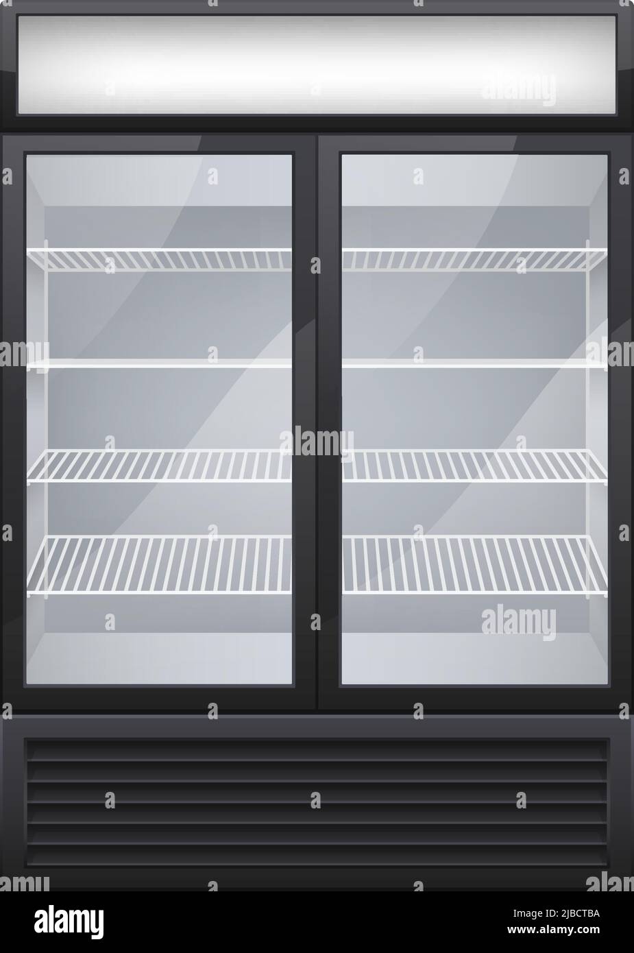Commercial glass door drink fridge realistic composition with isolated image of shop fridge with two display doors vector illustration Stock Vector