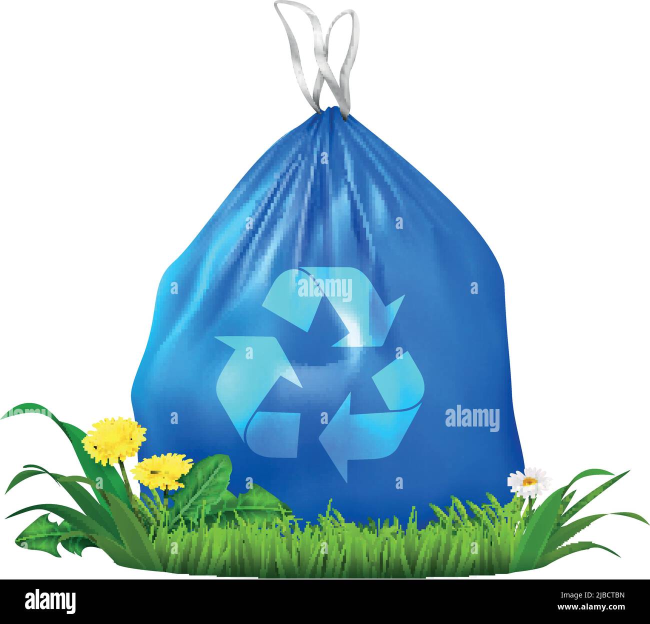 Eco plastic trash bag realistic composition with image of blue sack