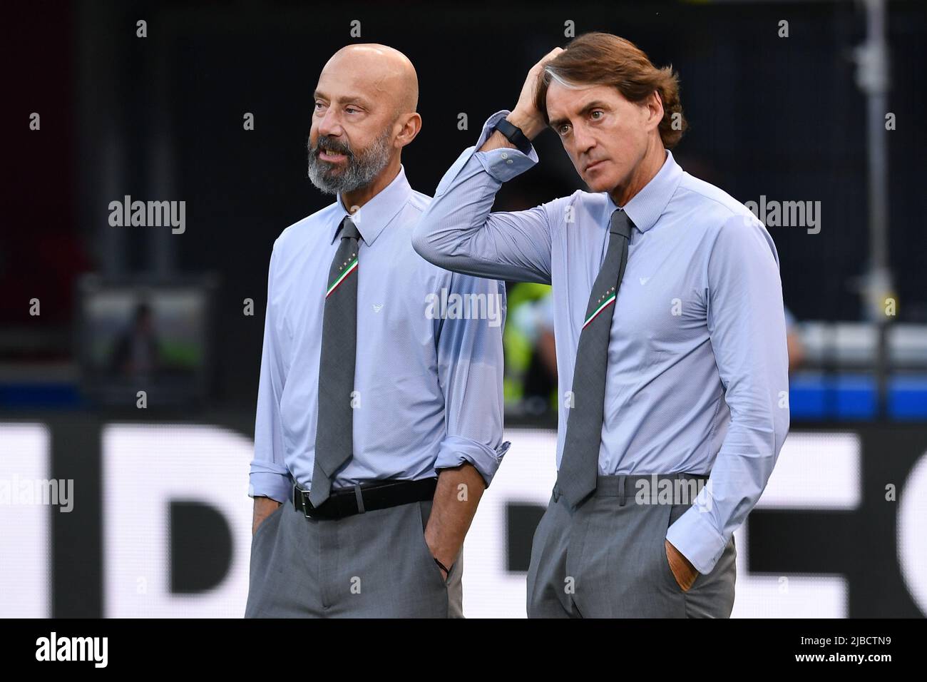 Roberto Mancini (Head Coach of Italy) and Gianluca Vialli (Delegation Chief  of Italy) during the football UEFA Nations League match Italy vs Germany on  June 04, 2022 at the Renato Dall'Ara stadium