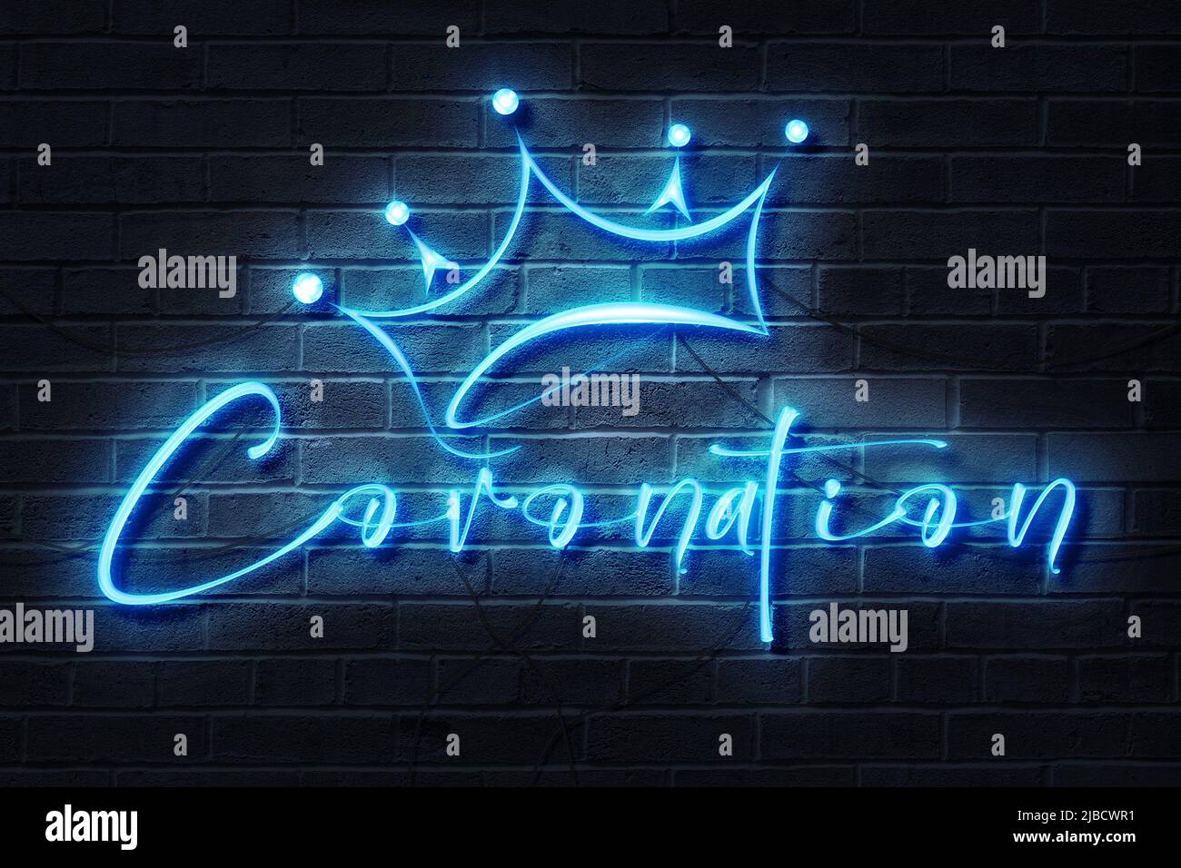 Coronation Neon Sign on a Dark Wall Stock Photo
