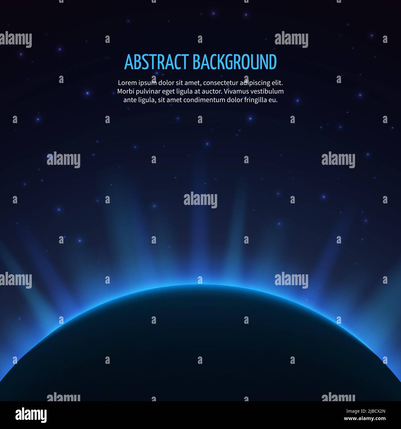 Abstract space background with planet and rising sun. Galaxy and earth