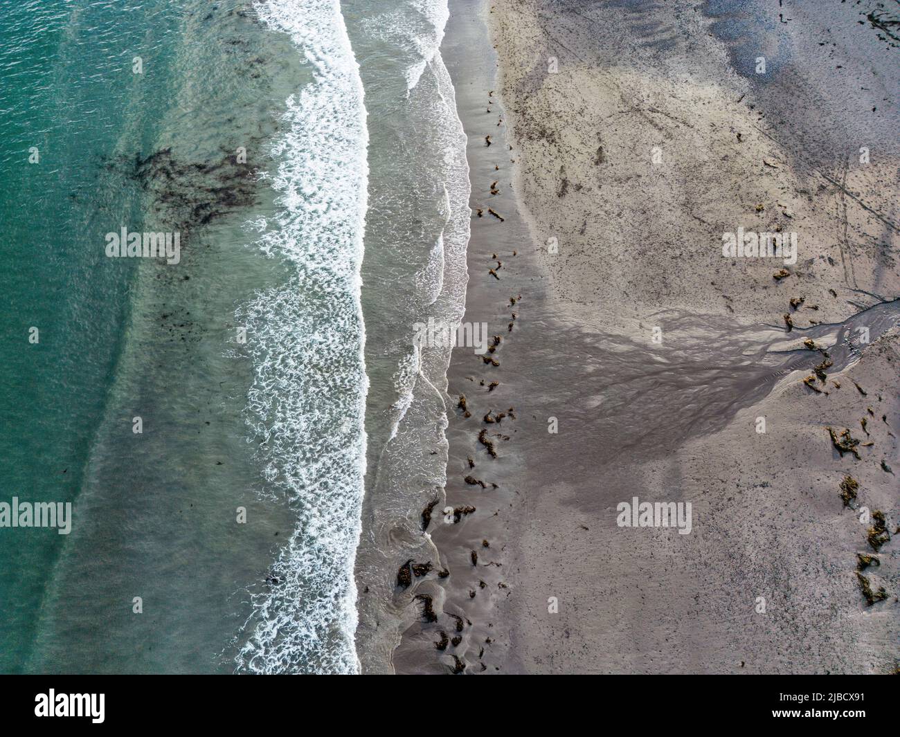 An aerial view of Kennack Sands on the south coast of Cornwall, England. Stock Photo