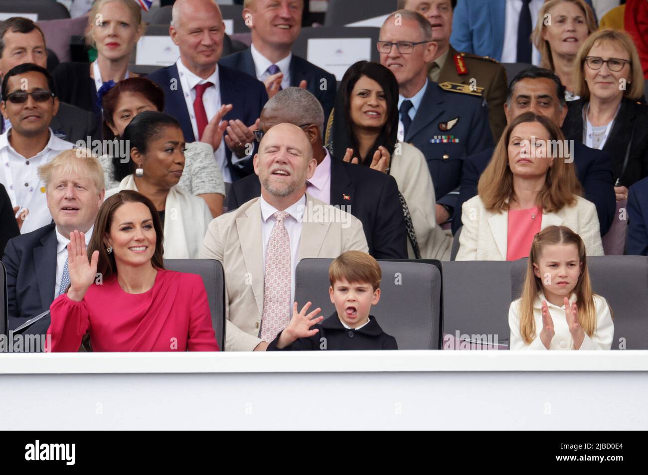 The Duchess of Cambridge, Prince Louis, Princess Charlotte (second row