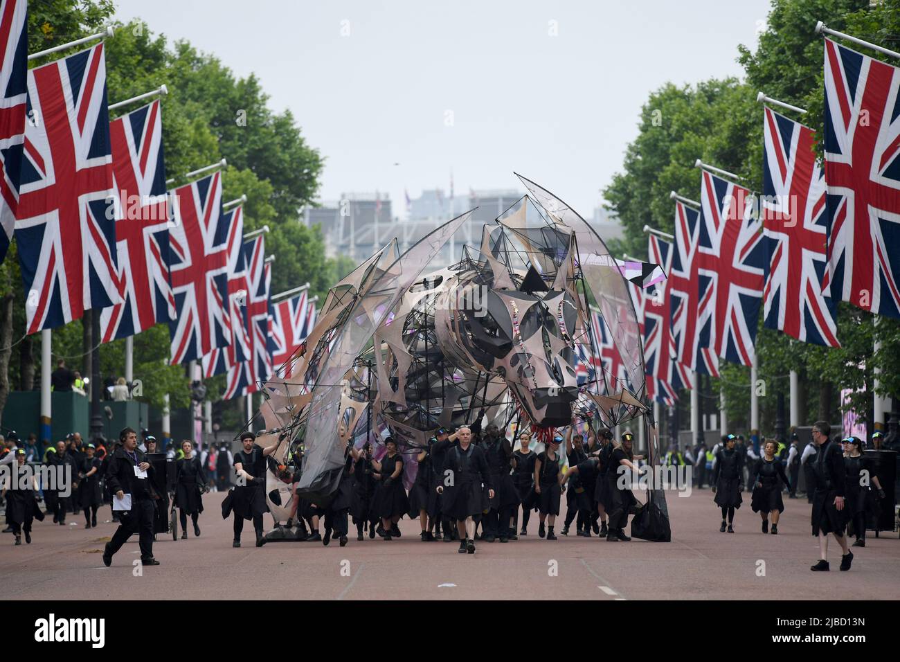 EDITORIAL USE ONLY A dragon puppet during the Platinum Jubilee Pageant