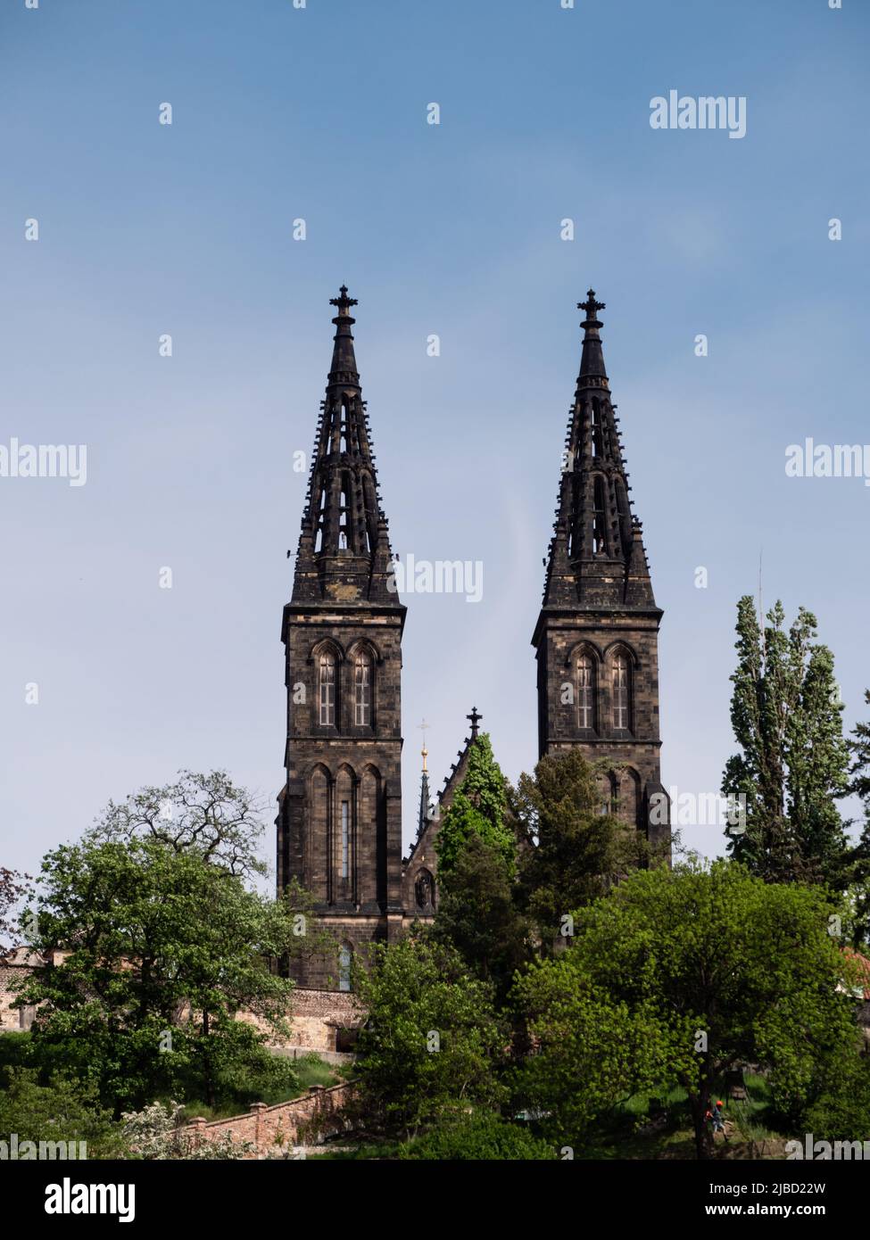 Basilica of St. Peter and St. Paul or Bazilika svatého Petra a Pavla, a neo-Gothic church in Vysehrad fortress in Prague, Czech Republic Stock Photo
