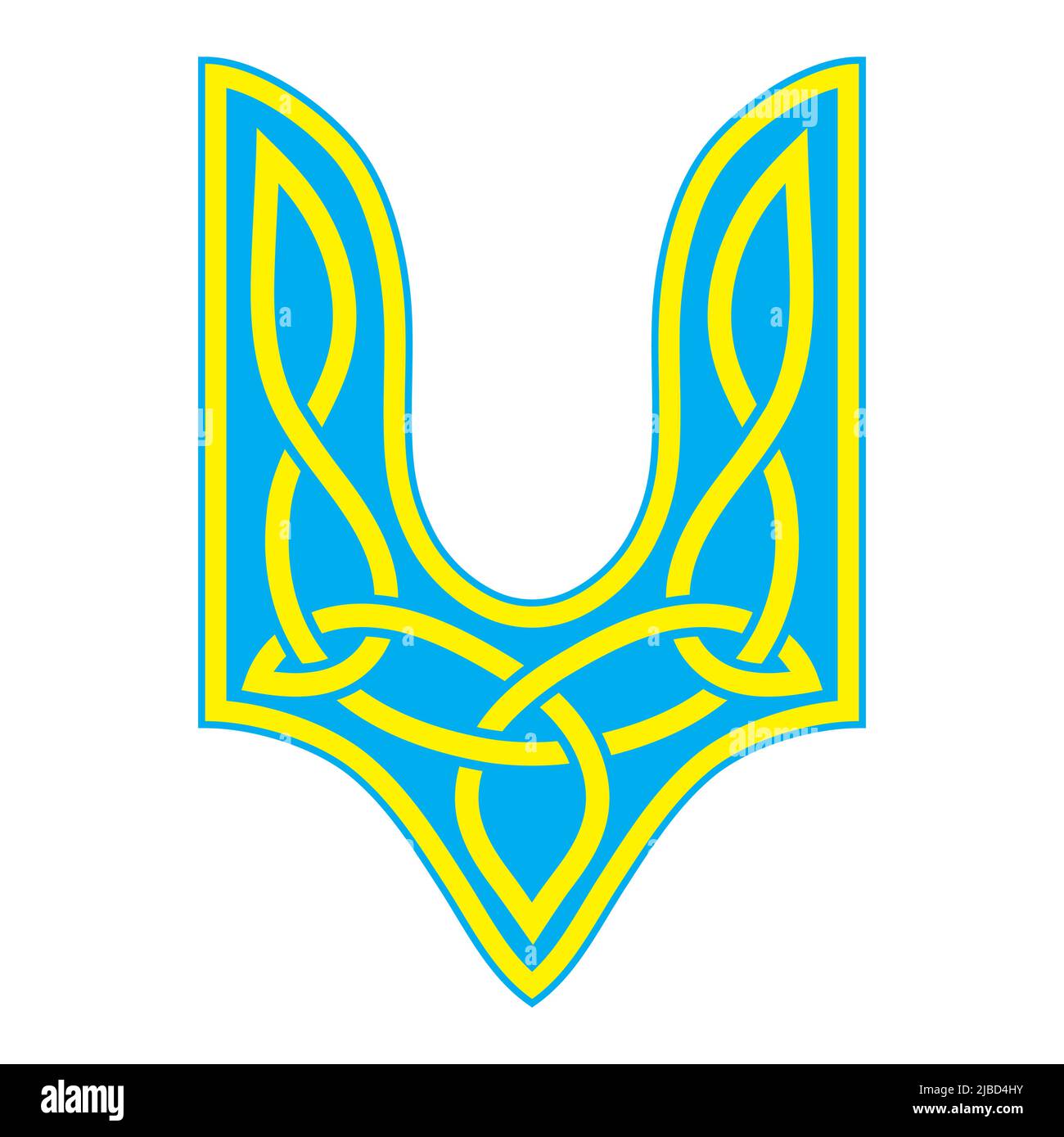 Design with the Trident - the main element of the state emblem of Ukraine in the form of a golden trident of a special shape on a blue field. Stock Vector