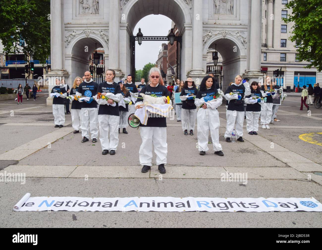 London, UK. 5th June 2022. Animal rights activists gathered in Marble ...