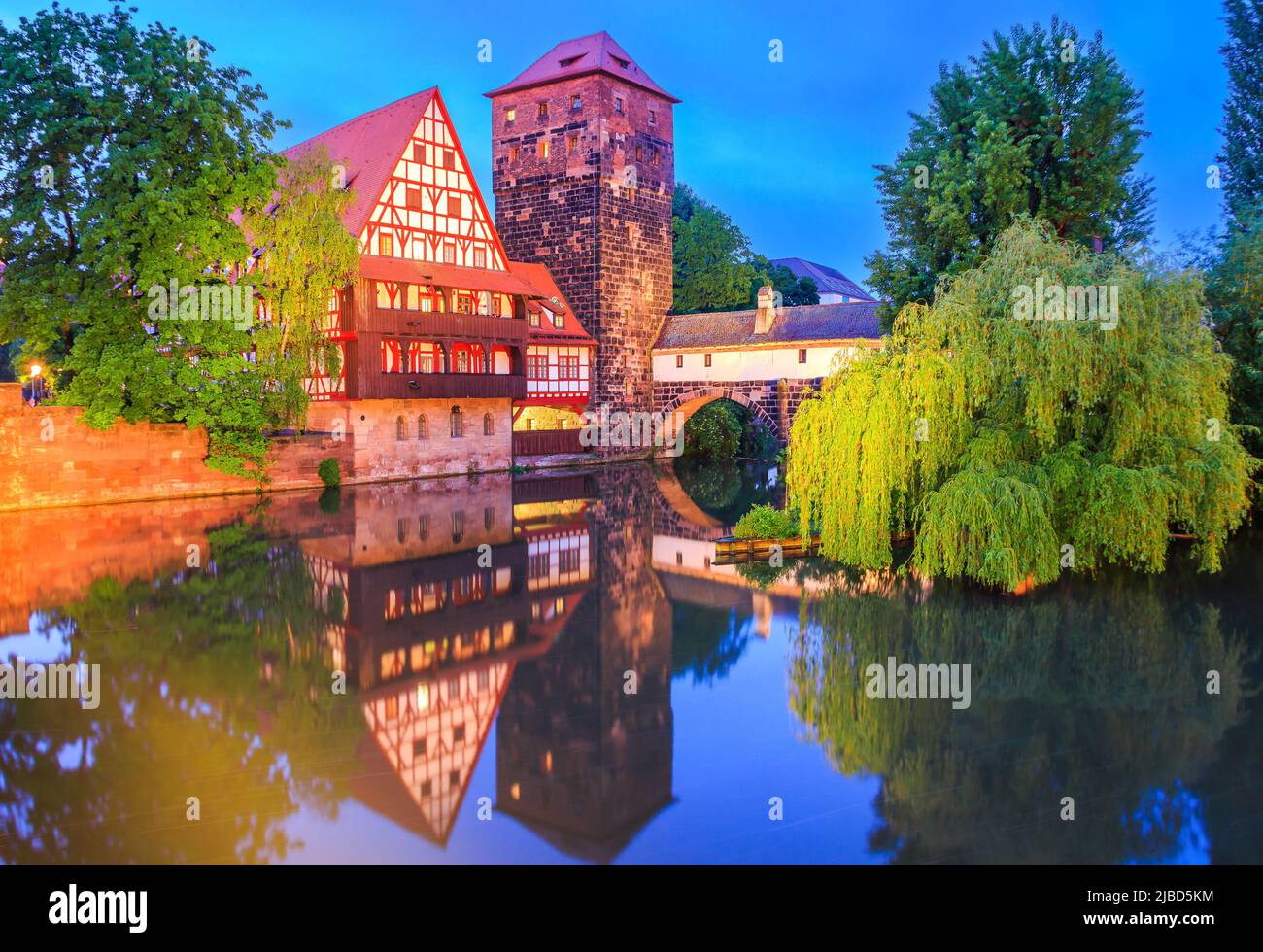 Nuremberg, Germany. The Wine Warehouse (Weinstadel) on the banks of the Pegnitz river. Stock Photo