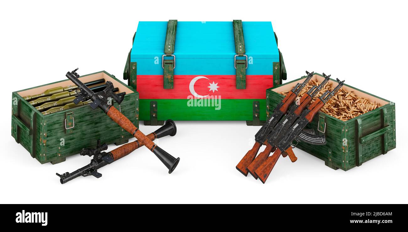 Weapons, military supplies in Azerbaijan, concept. 3D rendering isolated on white background Stock Photo