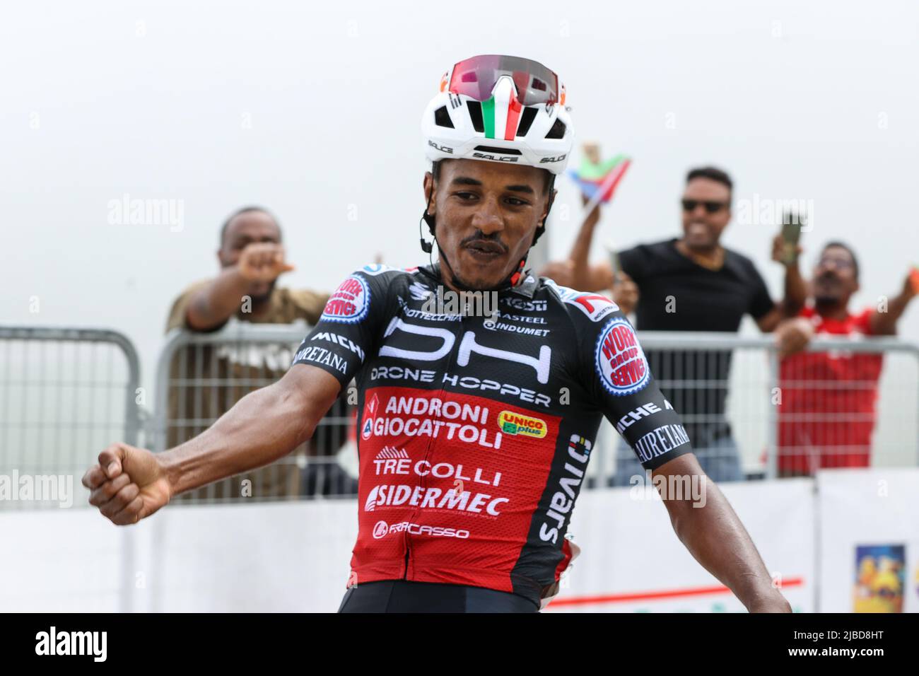 Monte Grappa, Italy. 05th June, 2022. Natnael Tesfazion DRONE HOPPER -  ANDRONI GIOCATTOLI during Adriatica Ionica Race - Tappa 2 Castelfranco  Veneto/Monte Grappa, Street Cycling in Monte Grappa, Italy, June 05 2022