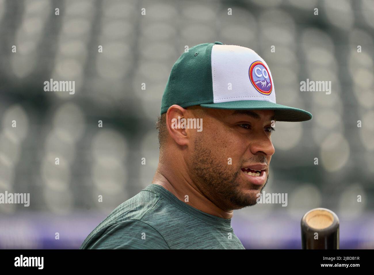 Denver CO, USA. 4th June, 2022. Colorado outfielder Conner Joe (9) takes a  walk during the game with Atlanta Braves and Colorado Rockies held at Coors  Field in Denver Co. David Seelig/Cal