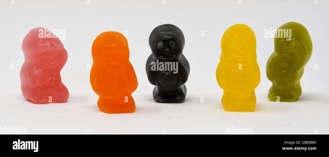 A close up photo of a Group of  Jelly babies Stock Photo