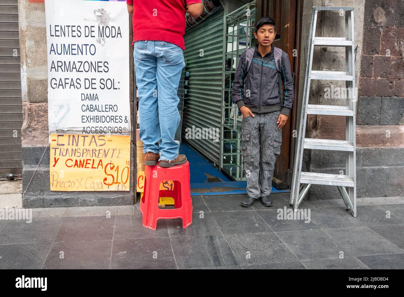 Mexico City, January 17th 2019 Outside a shop in the city centre Stock