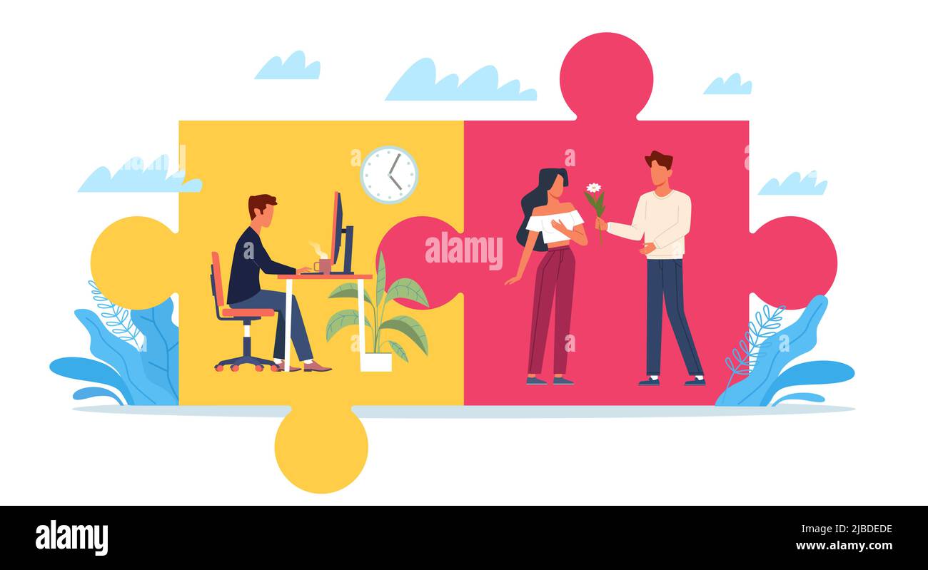 Work and personal life. Money and love choice, career or family dilemma ...