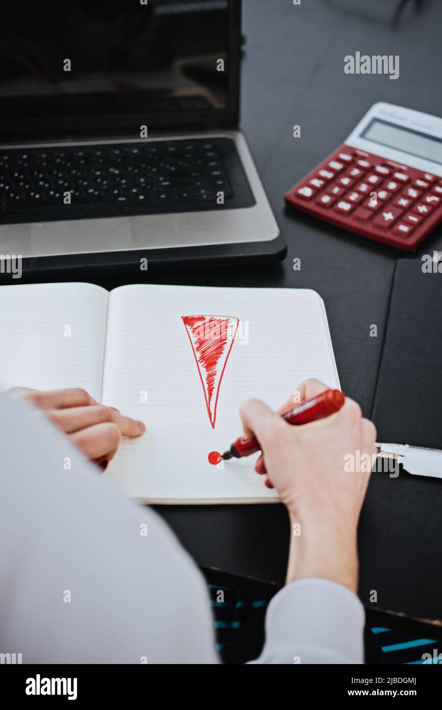 Accounting Challenges. Accountant, auditor draws an exclamation mark in