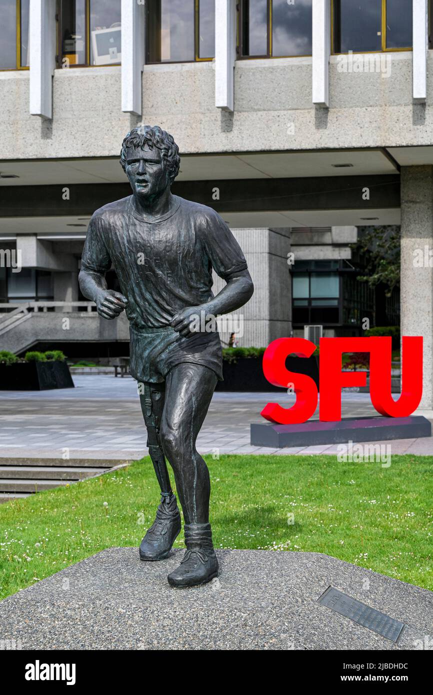 Terry Fox statue, by artist Stephen Harman, Simon Fraser University, Burnaby, British Columbia, Canada Stock Photo
