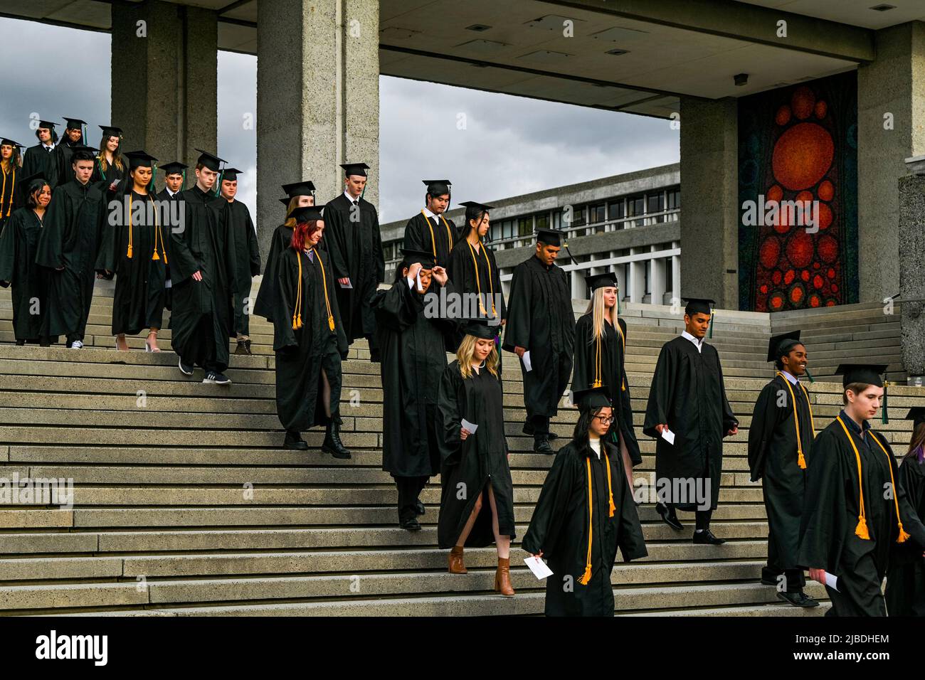 Burnaby Mountain High School Graduates, Simon Fraser University, Burnaby, British Columbia, Canada Stock Photo